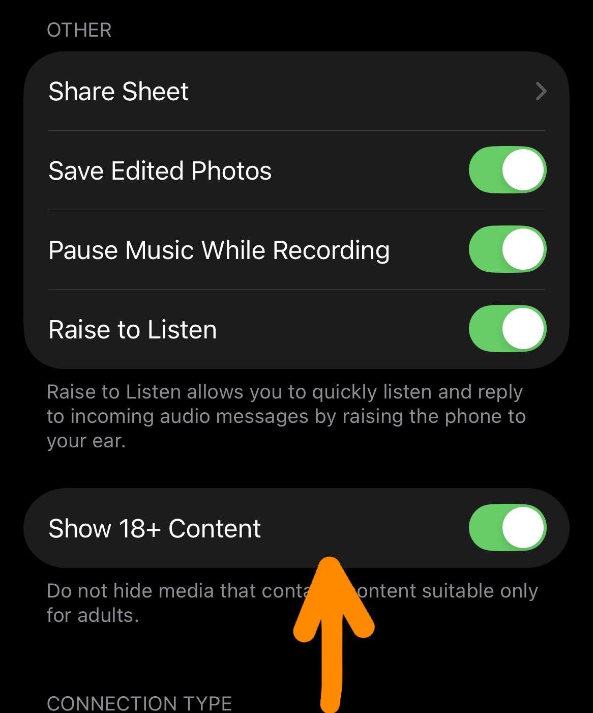 Telegram Show 18 plus Content toggle